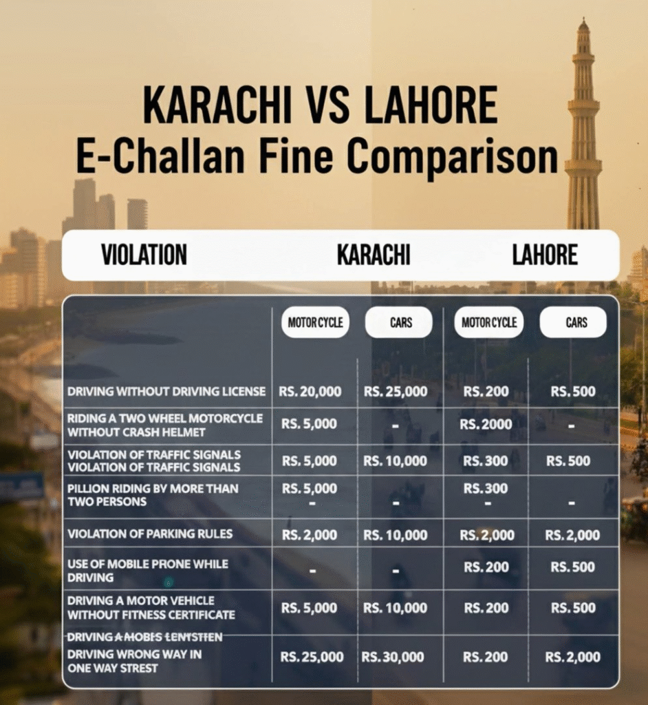 Lahore vs Karachi Echallan Fines
